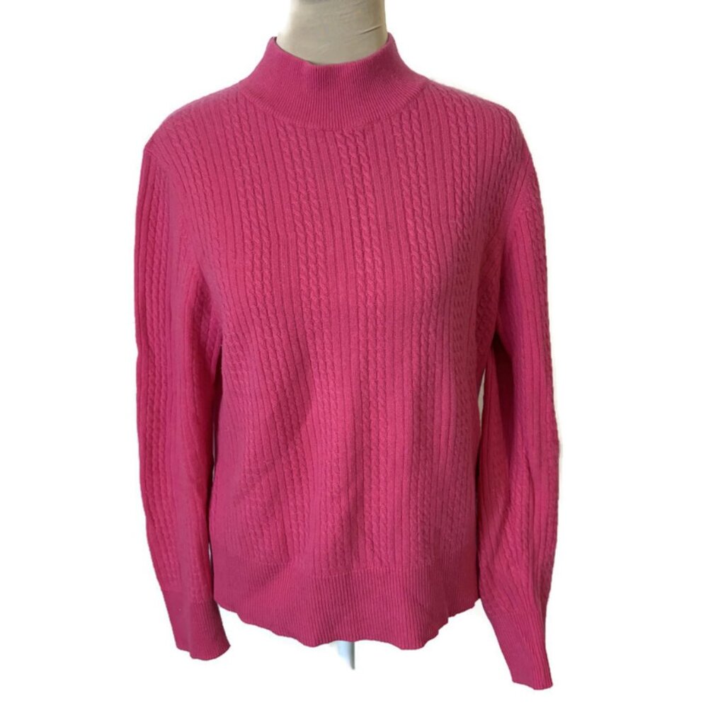 Investments 100% Cashmere Cable Knit Sweater Mock Neck Pullover Long Sleeve M